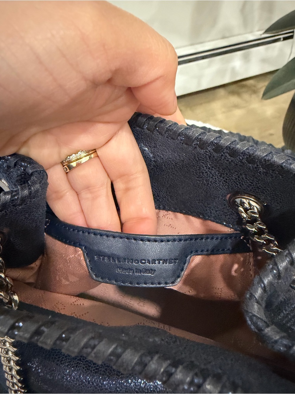 Stella McCartney Navy Faux-Leather Chain Shoulder Bag with Silver Hardware